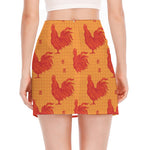 Chinese Rooster Pattern Print Side Slit Mini Skirt