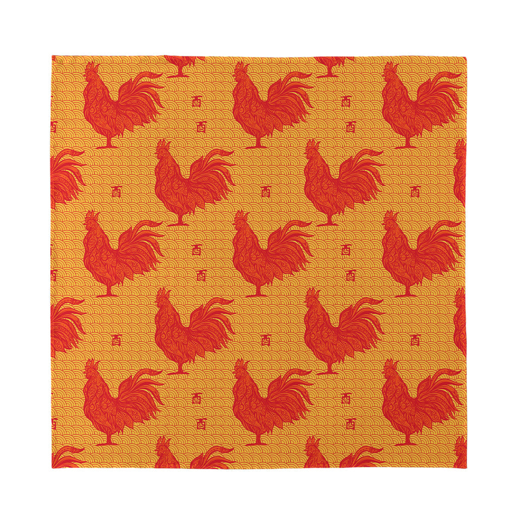 Chinese Rooster Pattern Print Silk Bandana
