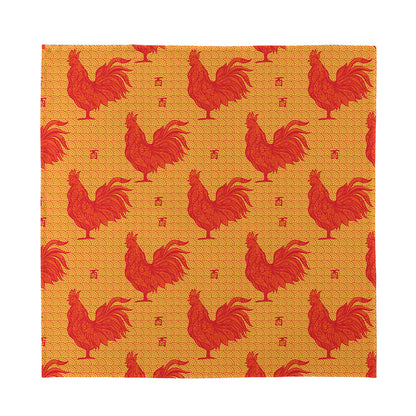 Chinese Rooster Pattern Print Silk Bandana