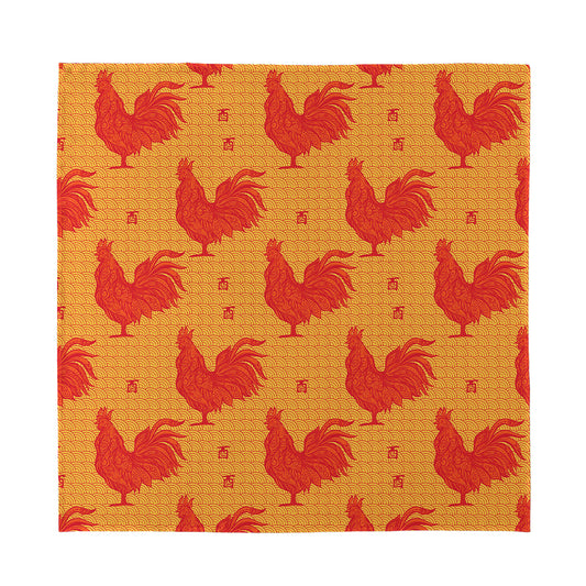 Chinese Rooster Pattern Print Silk Bandana