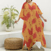 Chinese Rooster Pattern Print Silk V-Neck Kaftan Dress