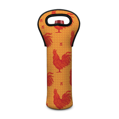 Chinese Rooster Pattern Print Single Neoprene Wine Tote