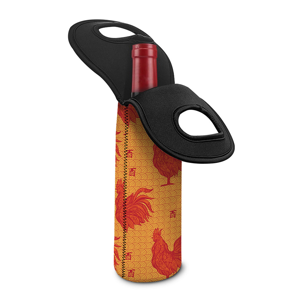 Chinese Rooster Pattern Print Single Neoprene Wine Tote