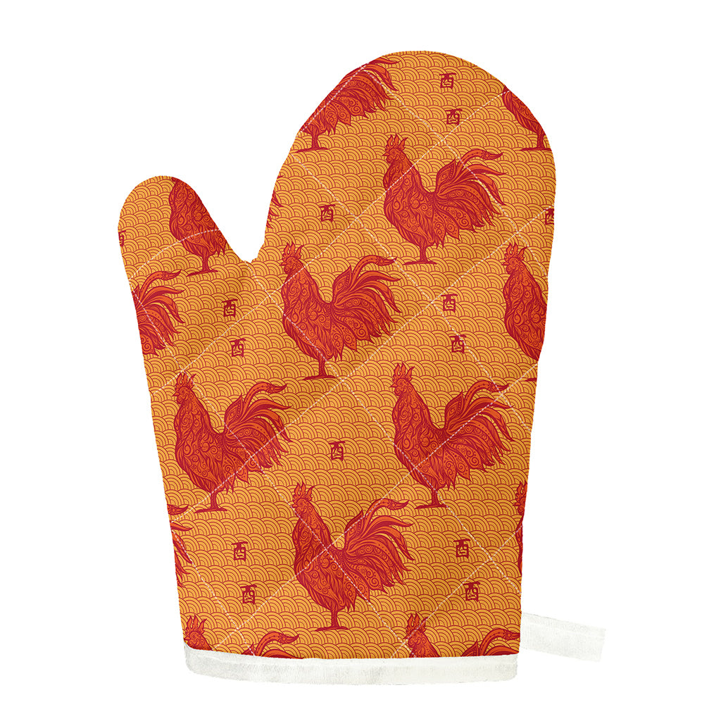 Chinese Rooster Pattern Print Single Oven Mitt