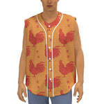 Chinese Rooster Pattern Print Sleeveless Baseball Jersey