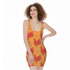 Chinese Rooster Pattern Print Sleeveless Bodycon Dress