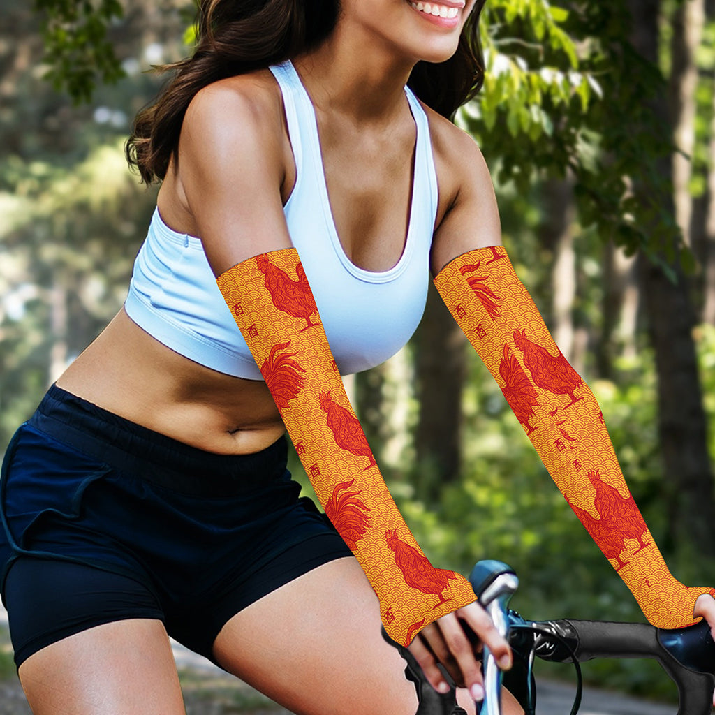 Chinese Rooster Pattern Print Sun Protection Arm Sleeves