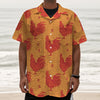 Chinese Rooster Pattern Print Textured Short Sleeve Shirt