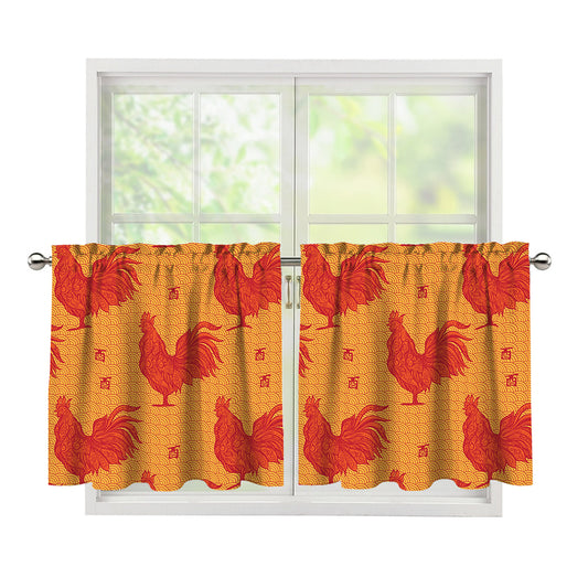 Chinese Rooster Pattern Print Tier Curtains