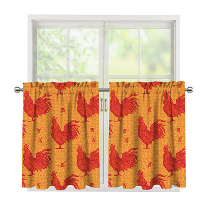 Chinese Rooster Pattern Print Tier Curtains