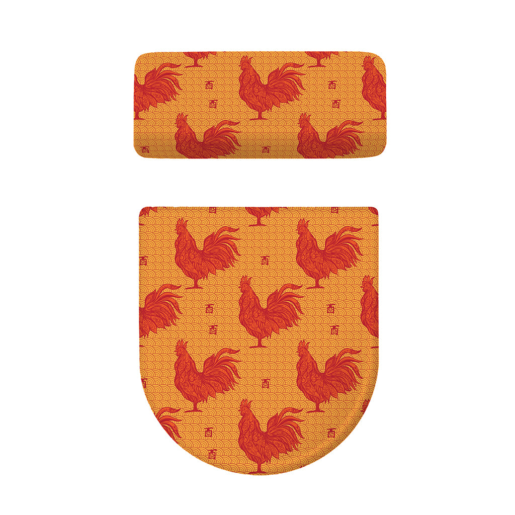 Chinese Rooster Pattern Print Toilet Lid And Tank Cover Set