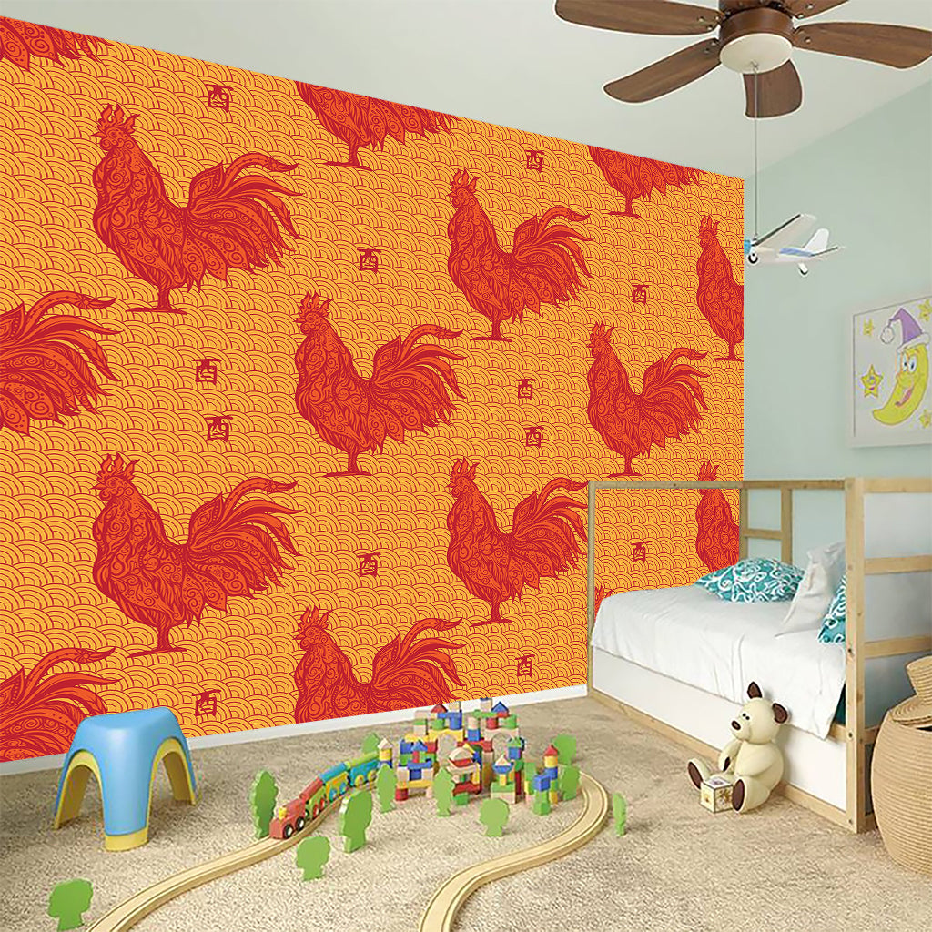 Chinese Rooster Pattern Print Wall Sticker