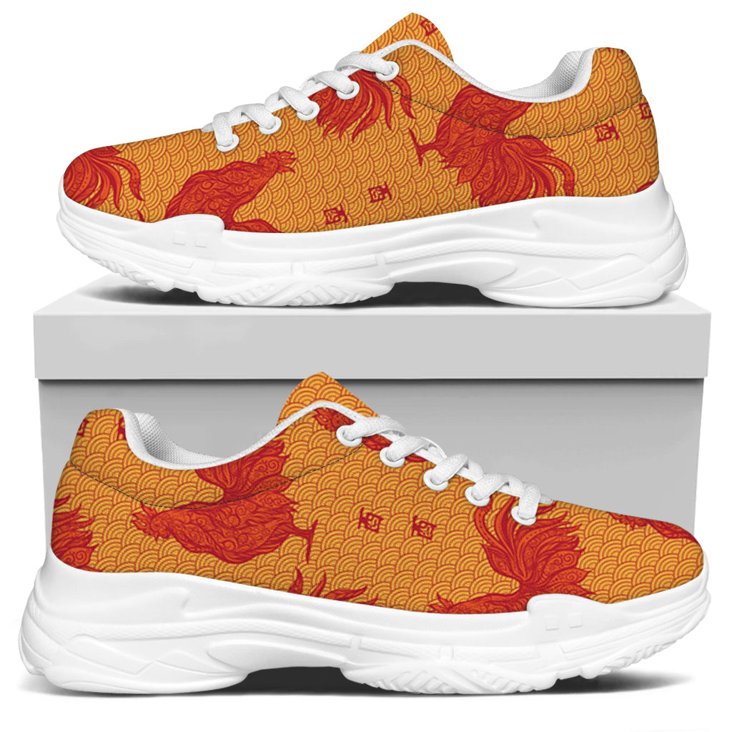 Chinese Rooster Pattern Print White Chunky Shoes