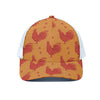 Chinese Rooster Pattern Print White Mesh Trucker Cap