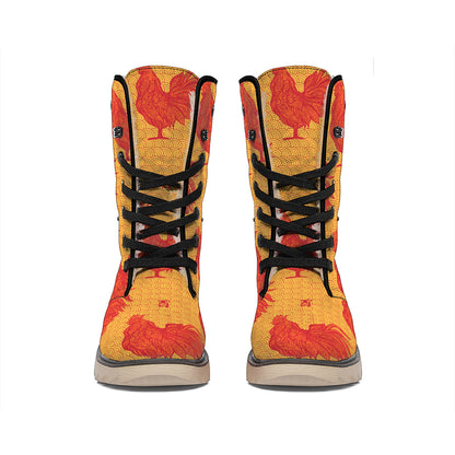 Chinese Rooster Pattern Print Winter Boots