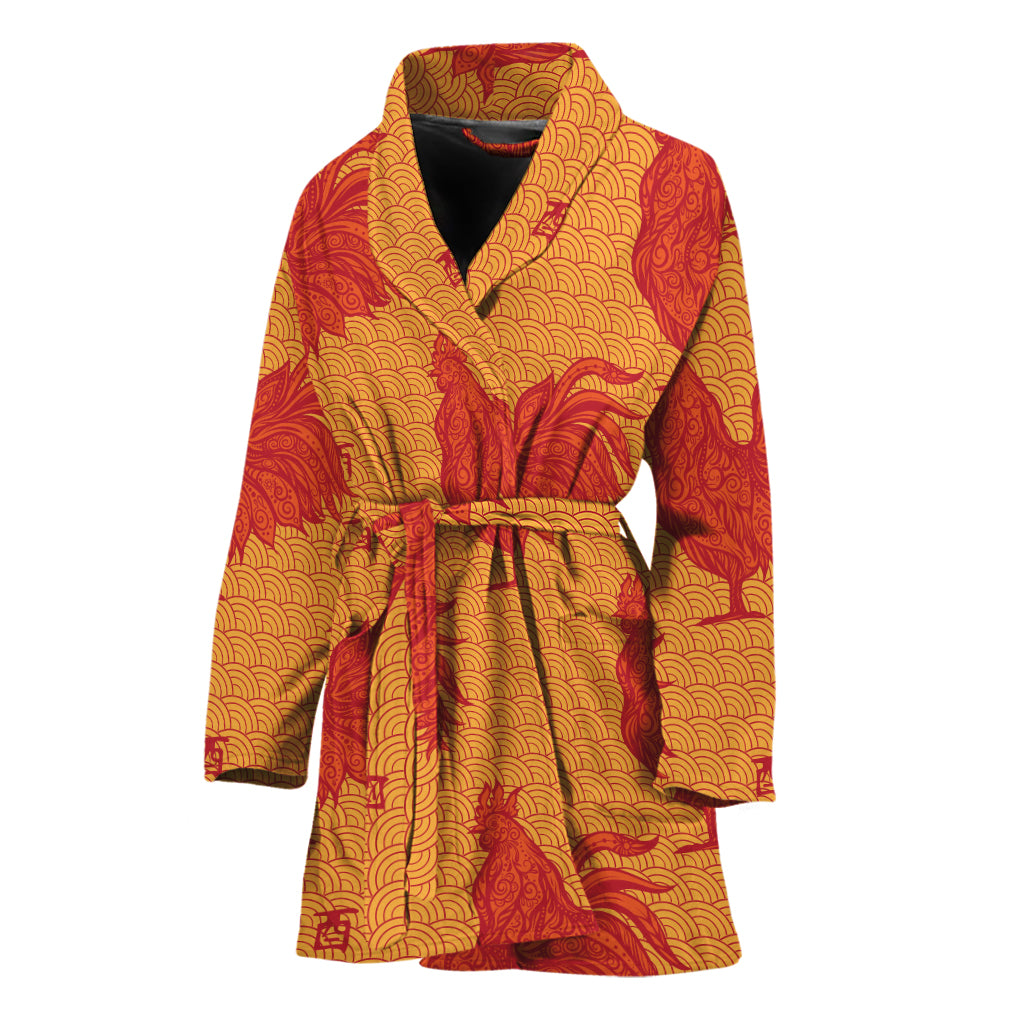 Chinese Rooster Pattern Print Women's Bathrobe