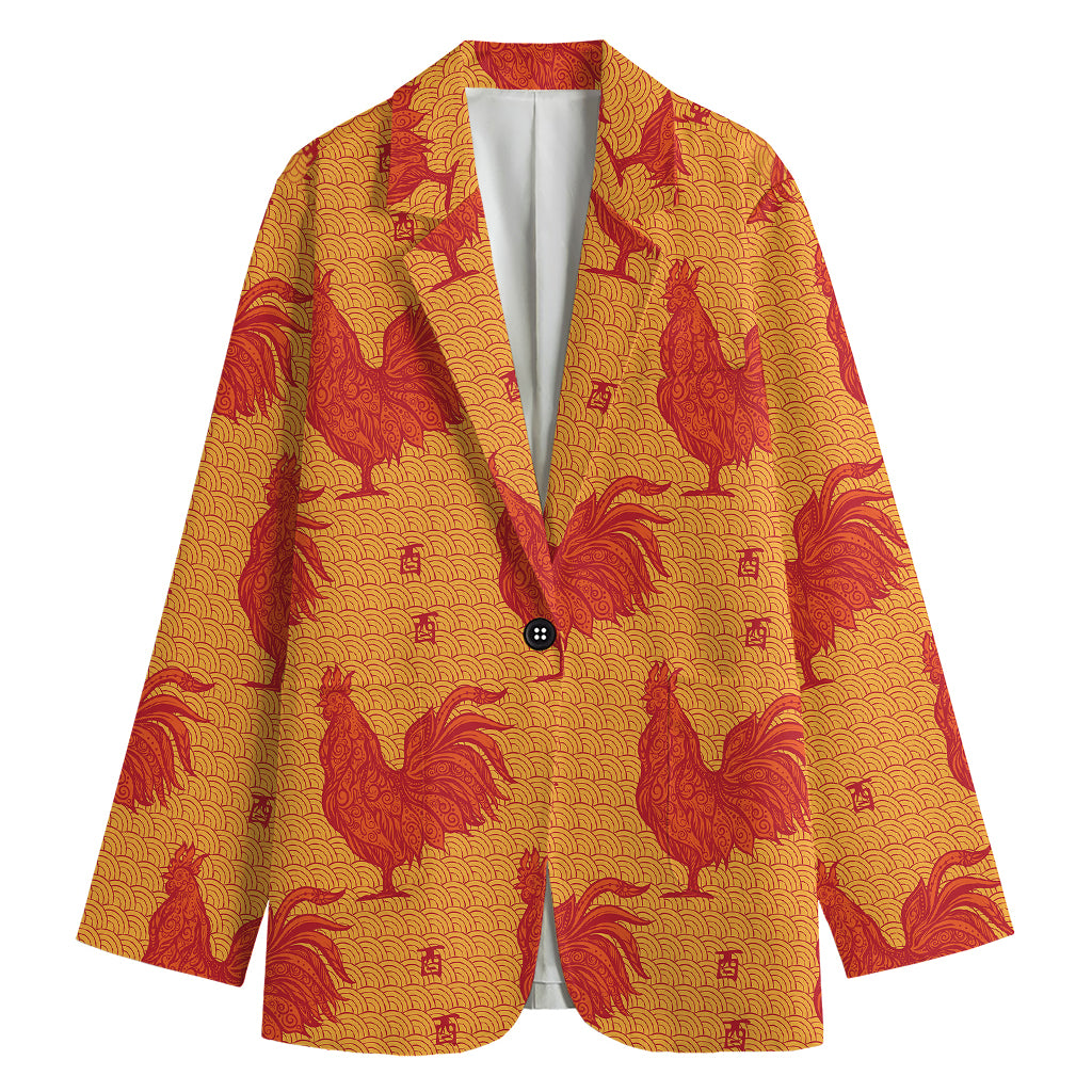 Chinese Rooster Pattern Print Women's Blazer