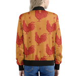 Chinese Rooster Pattern Print Women's Bomber Jacket