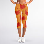 Chinese Rooster Pattern Print Women's Capri Leggings