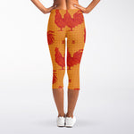 Chinese Rooster Pattern Print Women's Capri Leggings