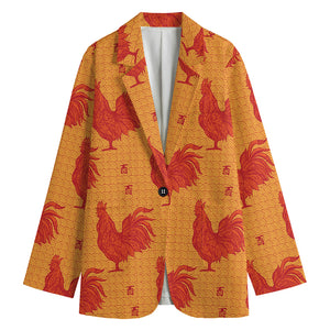 Chinese Rooster Pattern Print Women's Cotton Blazer