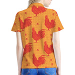 Chinese Rooster Pattern Print Women's Polo Shirt