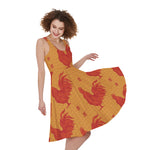 Chinese Rooster Pattern Print Women's Sleeveless Dress