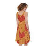 Chinese Rooster Pattern Print Women's Sleeveless Dress