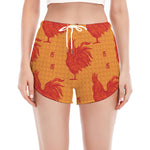 Chinese Rooster Pattern Print Women's Split Running Shorts