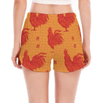 Chinese Rooster Pattern Print Women's Split Running Shorts