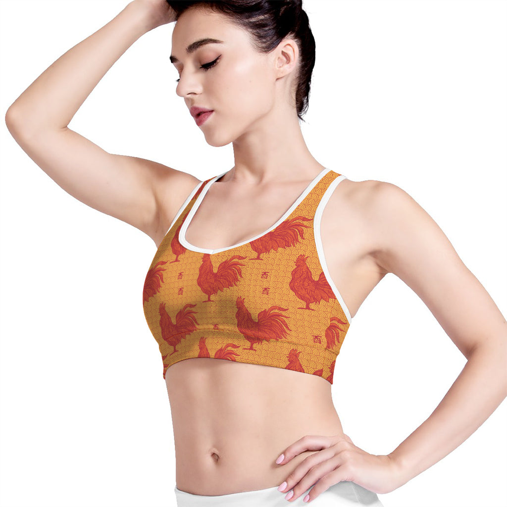 Chinese Rooster Pattern Print Women's Sports Bra