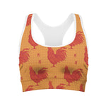 Chinese Rooster Pattern Print Women's Sports Bra