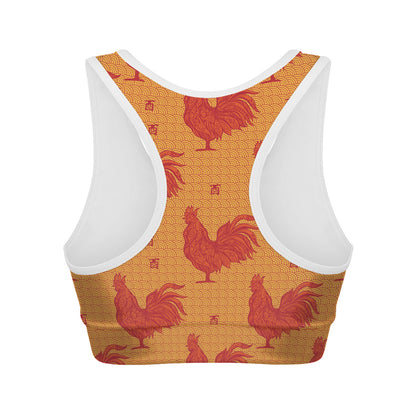 Chinese Rooster Pattern Print Women's Sports Bra