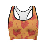 Chinese Rooster Pattern Print Women's Sports Bra