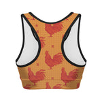 Chinese Rooster Pattern Print Women's Sports Bra