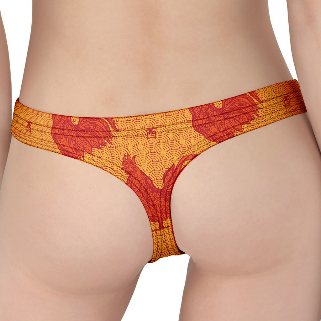 Chinese Rooster Pattern Print Women's Thong