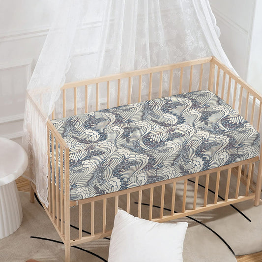 Chinese Sea Dragon Pattern Print Baby Crib Sheet