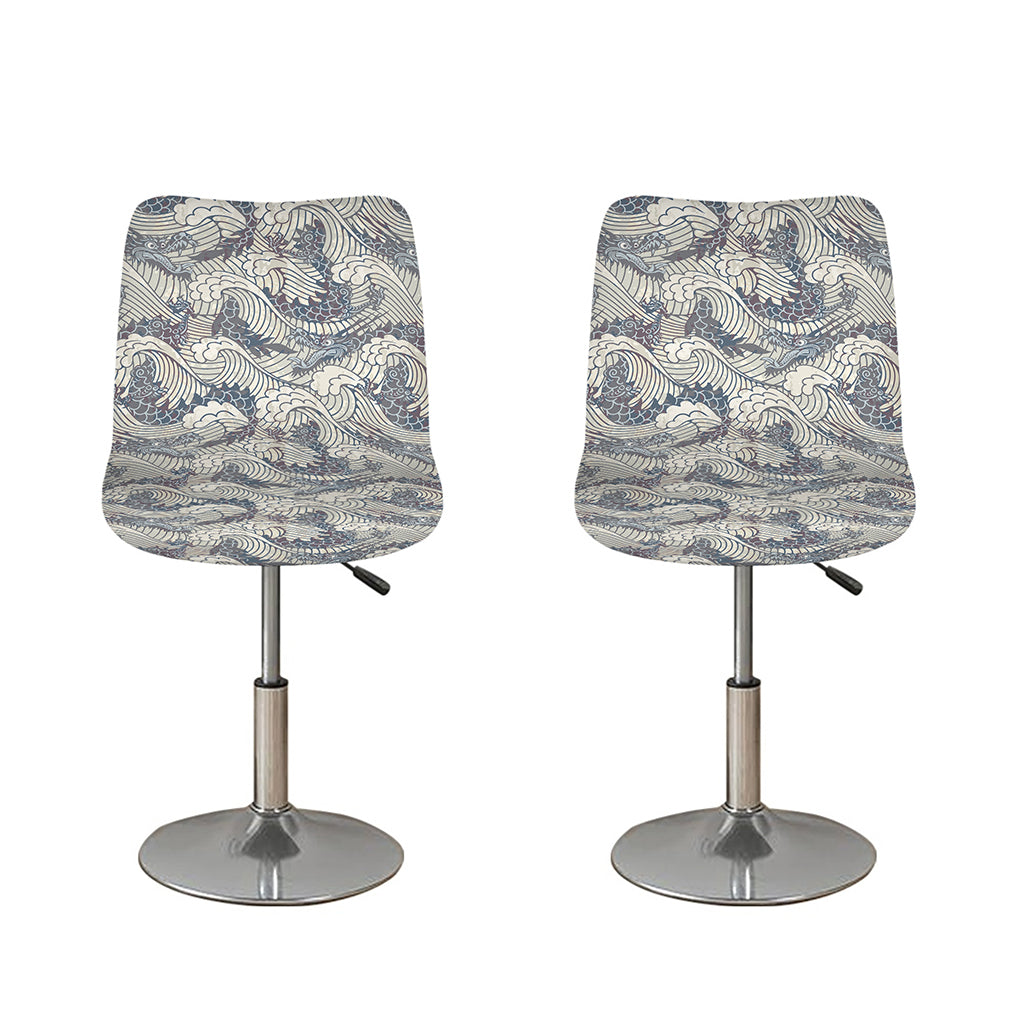 Chinese Sea Dragon Pattern Print Bar Stool Covers