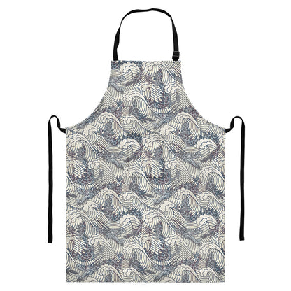 Chinese Sea Dragon Pattern Print Bib Apron With Pocket