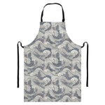 Chinese Sea Dragon Pattern Print Bib Apron With Pocket