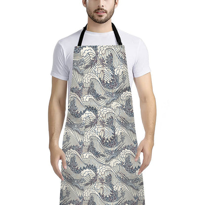 Chinese Sea Dragon Pattern Print Bib Apron With Pocket