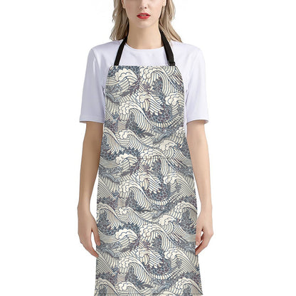Chinese Sea Dragon Pattern Print Bib Apron With Pocket