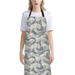 Chinese Sea Dragon Pattern Print Bib Apron With Pocket