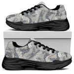 Chinese Sea Dragon Pattern Print Black Chunky Shoes