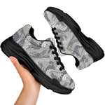 Chinese Sea Dragon Pattern Print Black Chunky Shoes