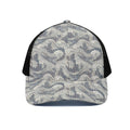 Chinese Sea Dragon Pattern Print Black Mesh Trucker Hat