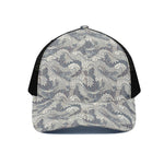 Chinese Sea Dragon Pattern Print Black Mesh Trucker Cap