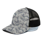 Chinese Sea Dragon Pattern Print Black Mesh Trucker Cap