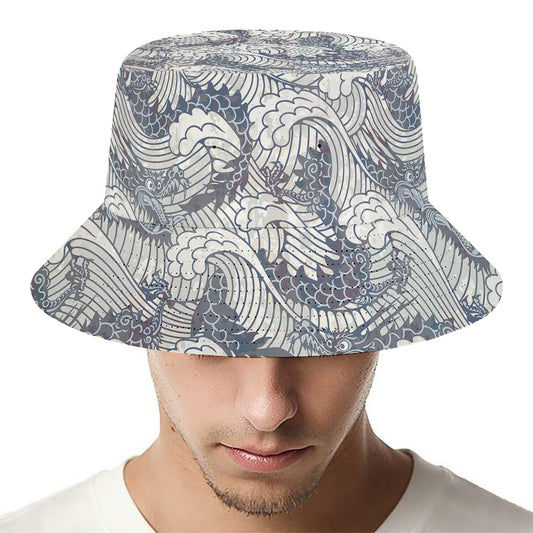 Chinese Sea Dragon Pattern Print Bucket Hat
