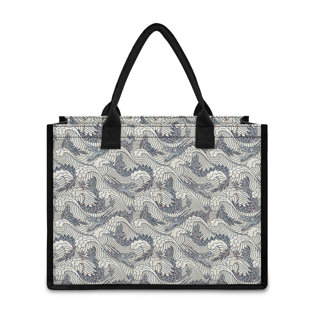 Chinese Sea Dragon Pattern Print Canvas Tote Bag